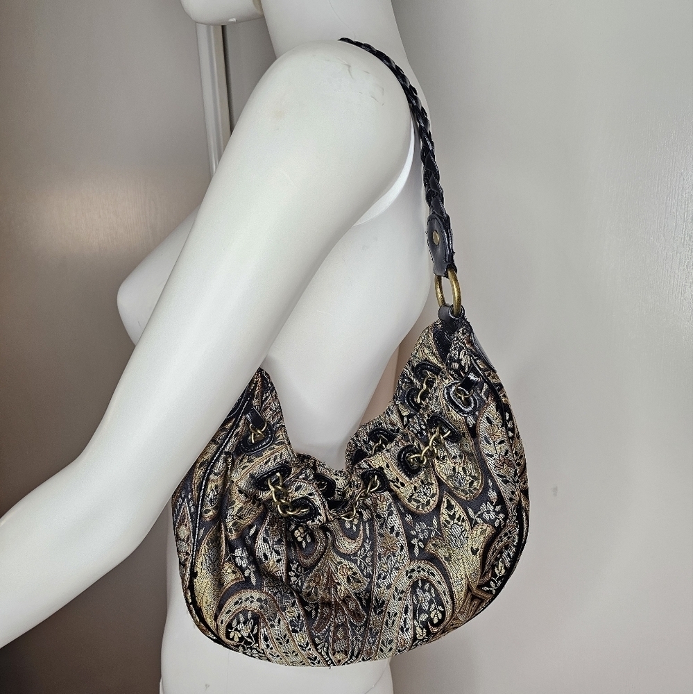 Vintage Talbots Paisley Purse With Leather Trim And Braided Handle Y2k Retro